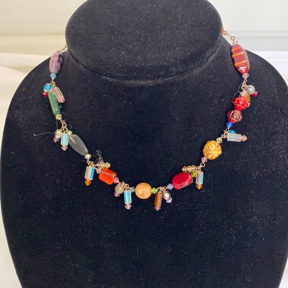 Crystal and glass bead choker